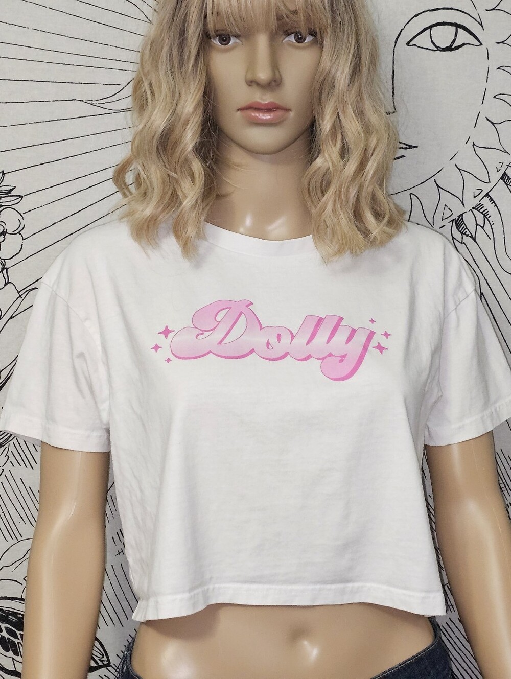 Cotton Heritage Dolly Pink Logo - Women's Oversized Crop Top Tee Small